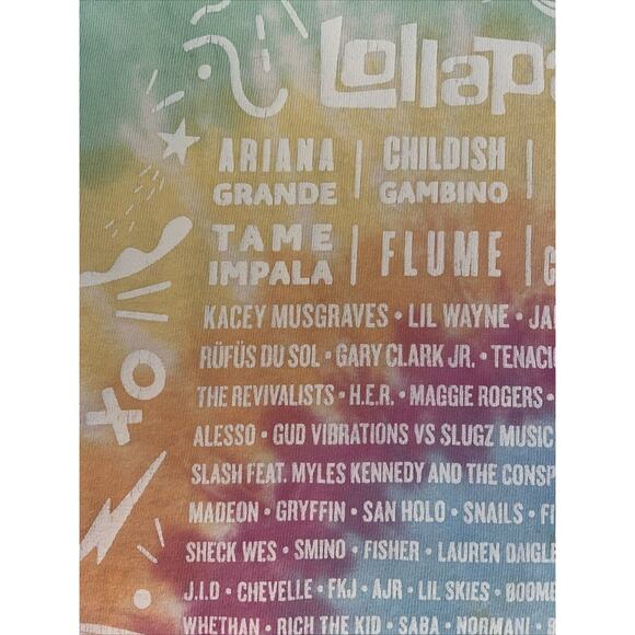 Lollapalooza 2019 Tie-Dyed Fest Lineup Shirt Med Large EUC Kacey Gambino Ariana - Picture 6 of 11